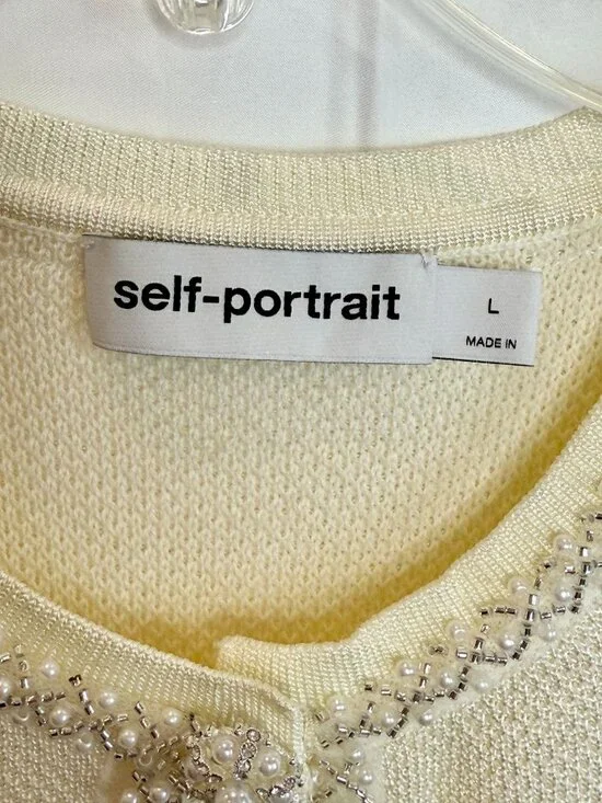 Self Portrait White Cream Knit Mini Dress - Size L - Picture 9 of 9